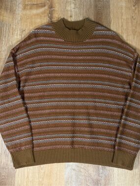 Natural Reflections Brown Striped Crewneck Sweater with Accent Stripes